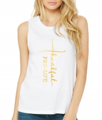 Personalized Foiled/Metallic "THANKFUL" Cross Women's Christian White Fitness Jersey Tank
