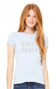 Personalized Women's Baby Ribbed Crystal Rhinestones Short Sleeve Baby Blue Tee