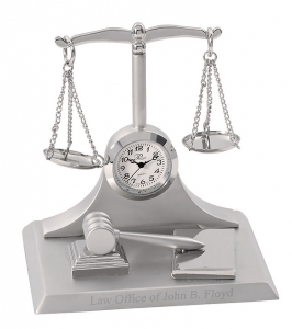 Miniature Scale of Justice Achievement Award Mini Desk Clock