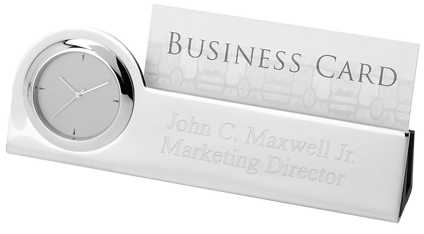 Silver Office Name Plate And Clock Business Card Holder Clock Business Card Holder