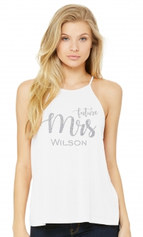 Future Mrs Flowy High Neck Custom Silver Glitter Flake Bridal White Tank Shirt