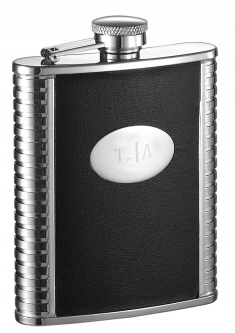 Stainless Steel Ribbed Side Grips Leather Flask