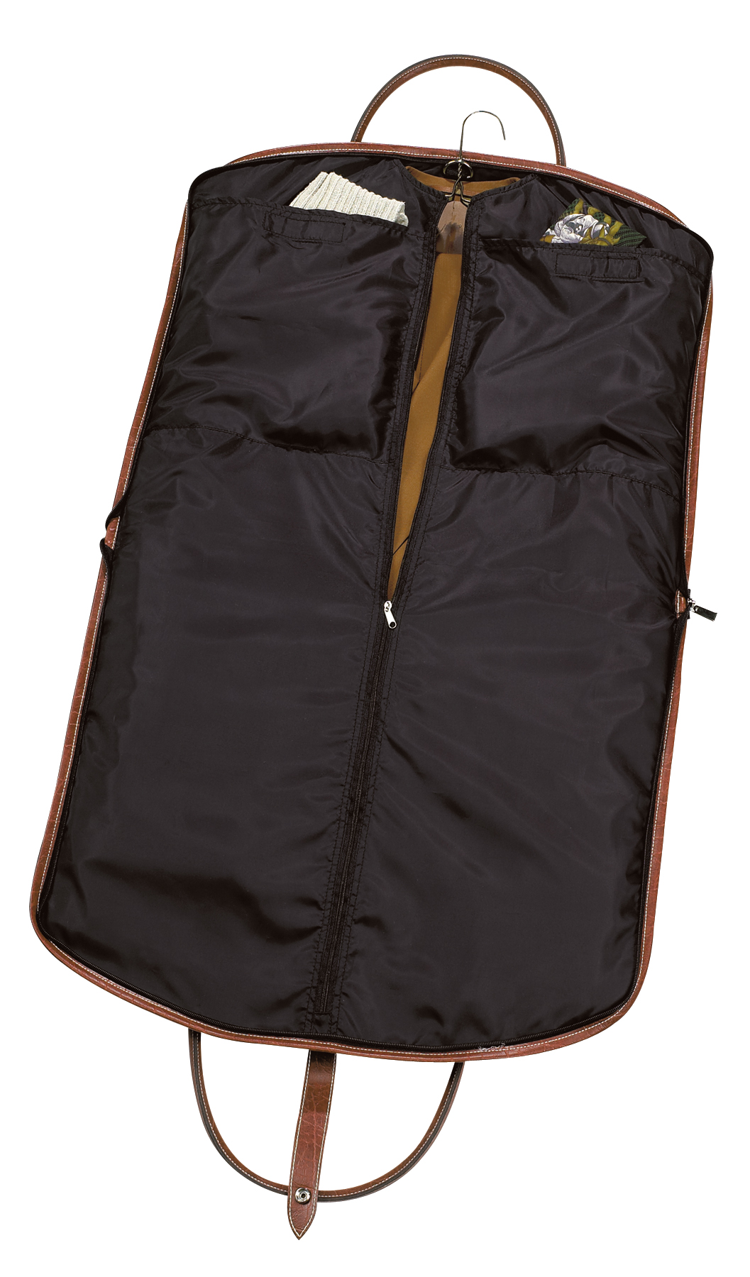 Travel Suit Bag With Brown Leatherette Trim Interior Pockets
