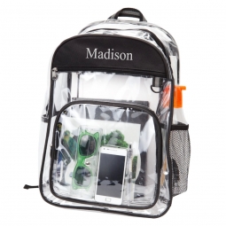 Multiple Compartment Transparent Backpack w/ Side Mesh Bottle Holder