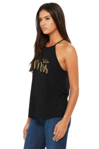 Future Mrs Flowy High Neck Custom Glitter Flake Bridal Black Tank Shirt