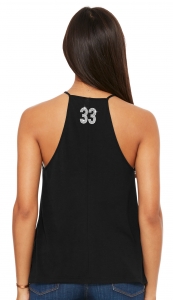 Women's Flowy High Neck Personalized Crystal Rhinestone Black Tank Shirt