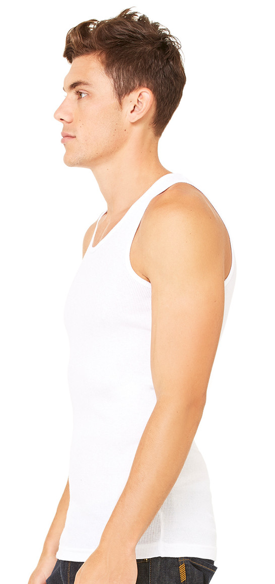 Men's White Ribbed Tank Top