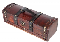 Treasure Chest Wood Wine Box with Handle & Brass Latch