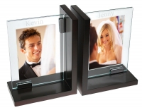 4" x 6" Double Glass Photo Frames Espresso Solid Wood Finish Office Bookends