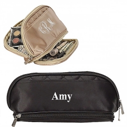 Compact Quilted Satin Travel Zipper Pockets Makeup Bag*
