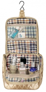 Gold Quilted Toiletry Travel Cosmetic Bath Organizer Tote Bag*