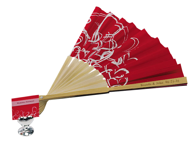 Red Asian Hearts Bamboo Wedding Fan*