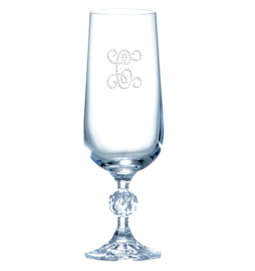 Toasting Champagne Crystal Flute Glass (Optional Personalized Crystal Rhinestones)