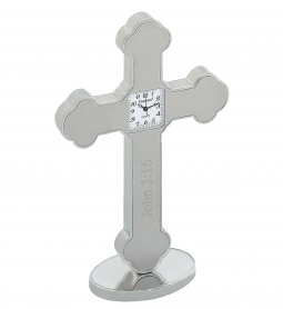 Christian Silver Metal Cross Mini Desk Clock