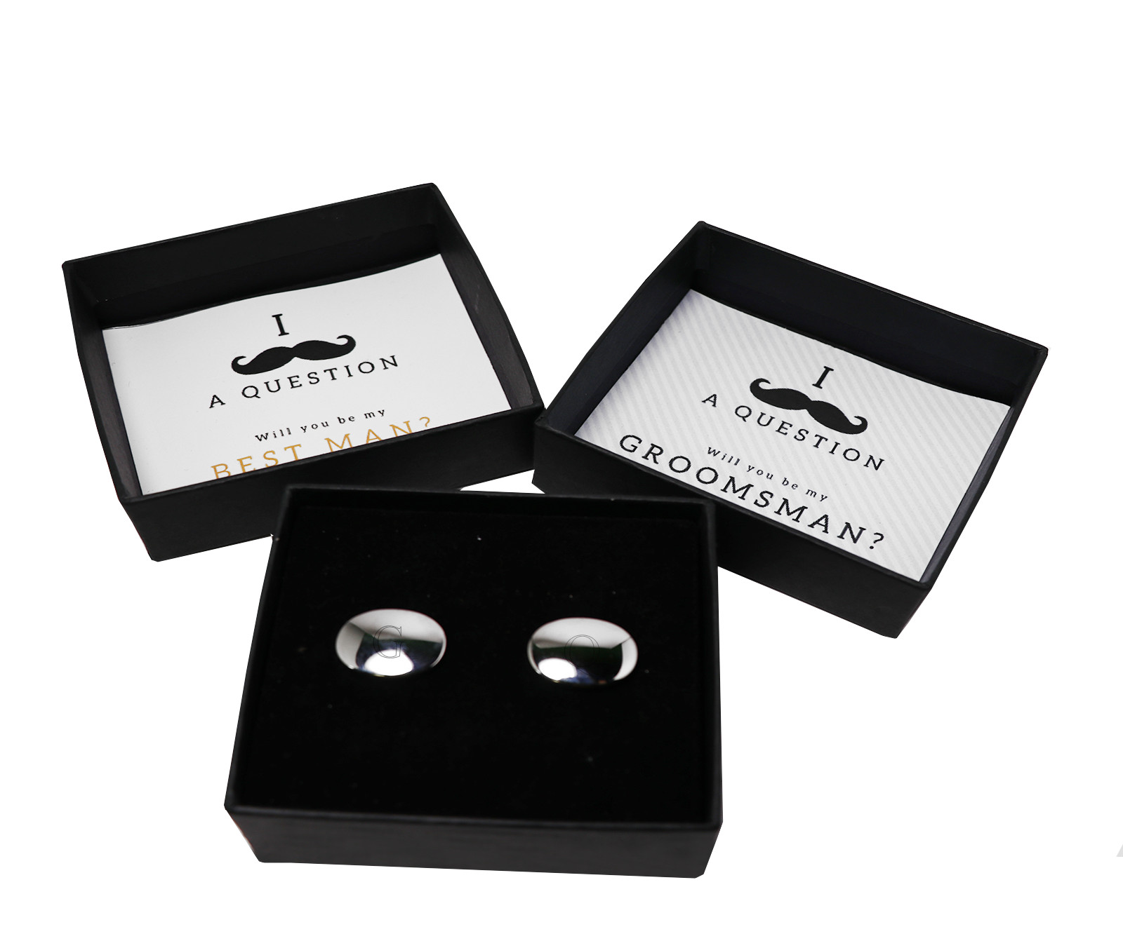 thumbnail image 2 of Men's Black & Silver Tuxedo Studs And Cufflinks Set - Stainless Steel Formal Shirt Buttons With Gift Box 2 of 9