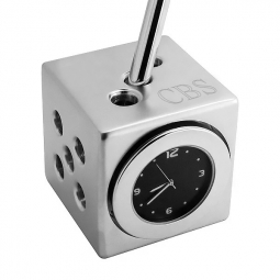 Rotatable Sides Metal Dice Clock and Pen Holder Set