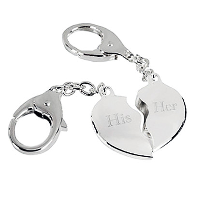 His and Hers Silver "I Love You" Lock and Key Heart