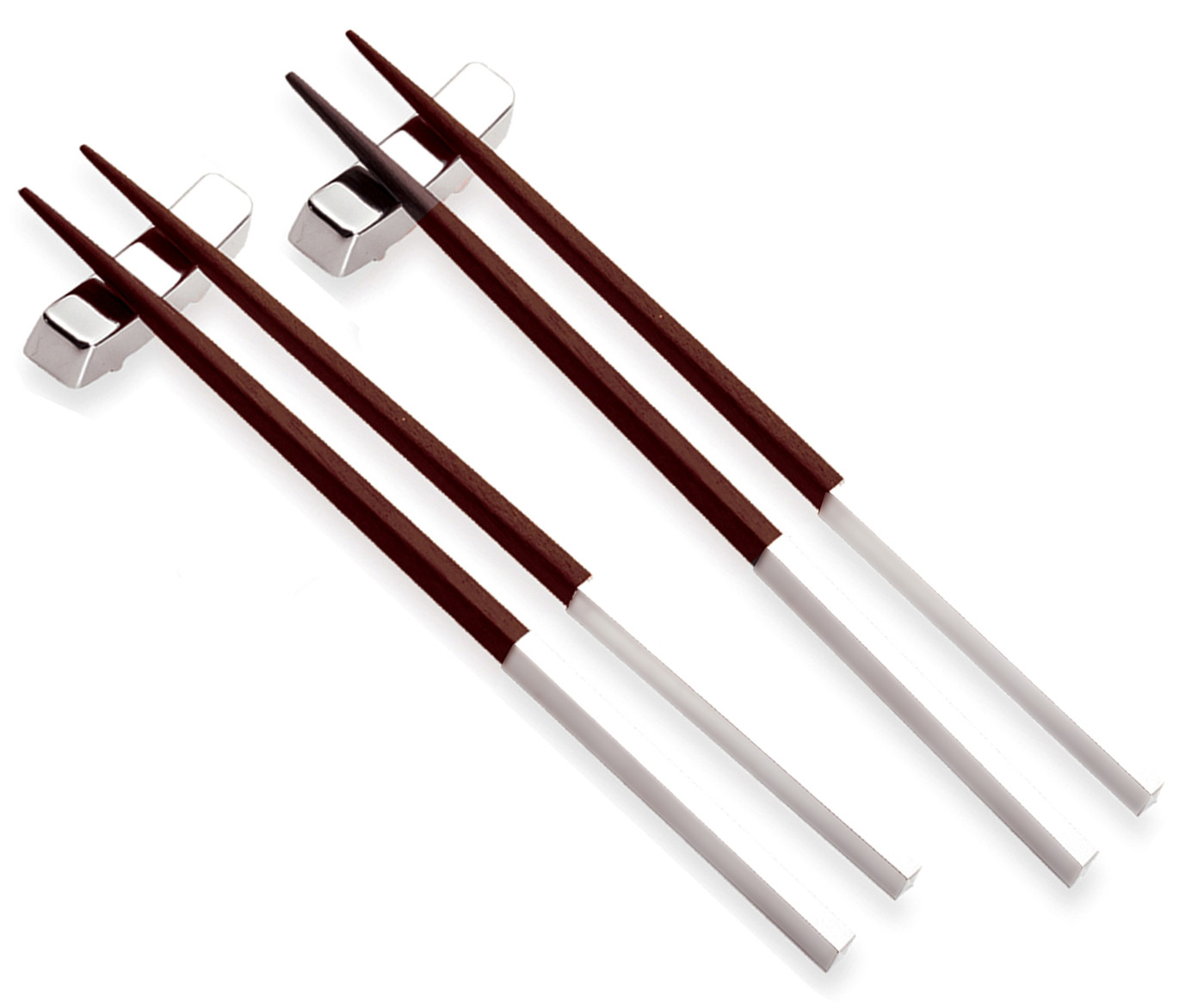 Engraved Brown Silver Asian Wood Chopsticks + Rest (3-Piece Set)