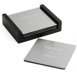 Engraved Silver Square Coasters with Black Wood Holder*