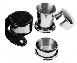 Stainless Steel Collapsible Folding Pocket Shot Glass Cup with Leather Case