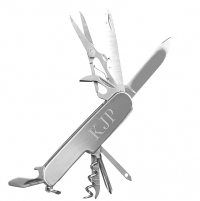 9 Tools Engraved Brushed Silver Stainless Steel Pocket Knife