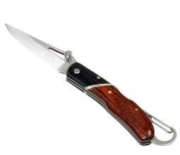 Rosewood Handle Stainless Steel Folding Pocket Knife with Carabiner