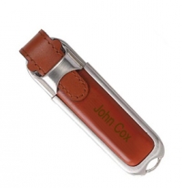 Brown Leather Brushed Metal 8GB USB Flash Drive*