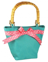 Turquoise Purse With Pink Polka Dot Bow*