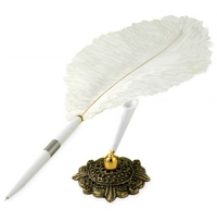 White Plume Pen With Gold Stand*