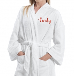 White Luxury Cotton Loop Terry Kimono Bathrobe with Dual Pockets