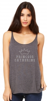 Crown Princess Rhinestones Women's Flowy Asphalt Slub Tank Top