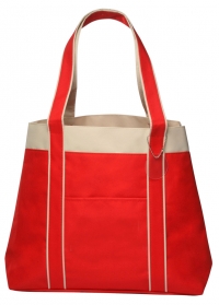 2-Tone Red & Ivory Stripe Beach Tote Women's Bag