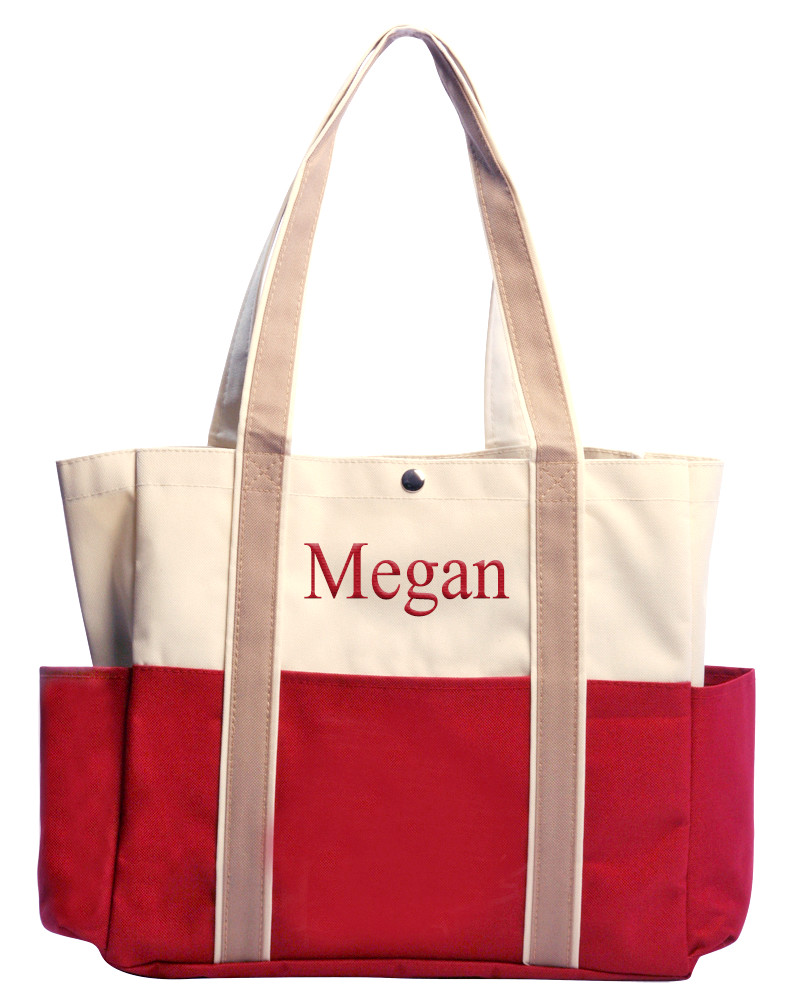 Canvas Button Snap Closure and Pockets Beach Tote Bag