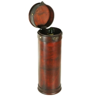 Wood Tower Round Wine Box Carrier with Open Lid  Brass Clasp
