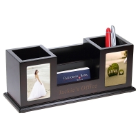 Wooden Pencil Cups with Picture Frames & Card Holder Desk Organizer